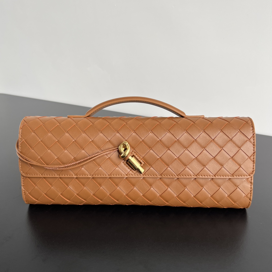 Andiamo Intrecciato Leather Top Handle Clutch Brown